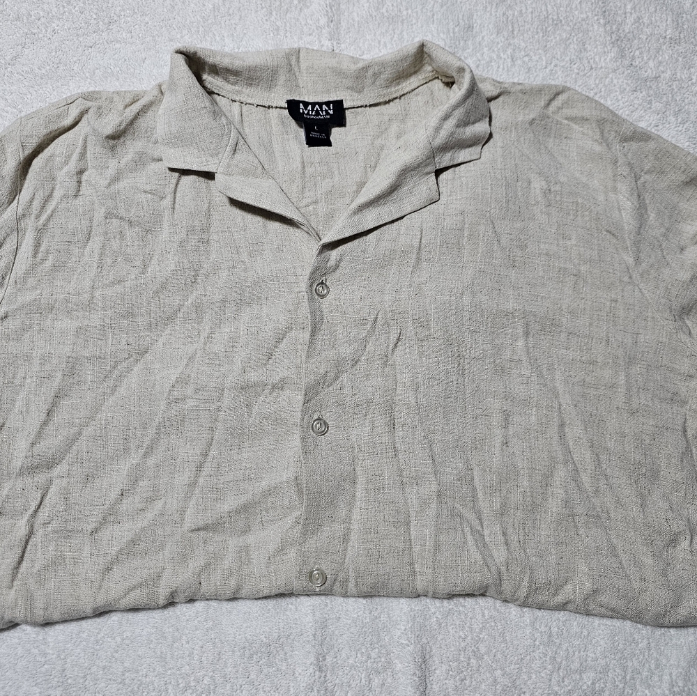 MAN by Boohooman | Mens button-down Tan Shirt | Size L